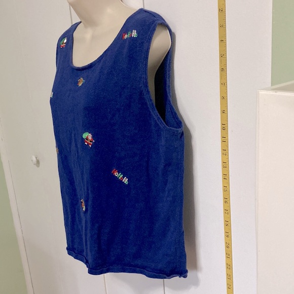 THE QUACKER FACTORY Embroidered Embellished Christmas Blue Sleeveless Sweater XL - Picture 4 of 13